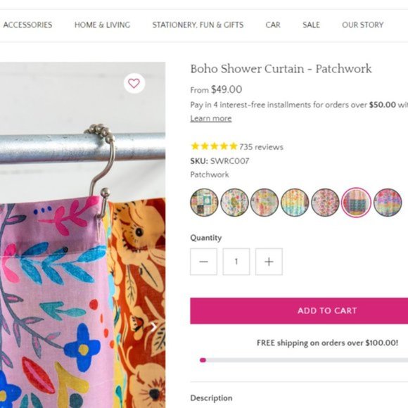 Boho Bohemian Bathroom Country Decor Patchwork Floral Shower Curtain NEW - Picture 6 of 6